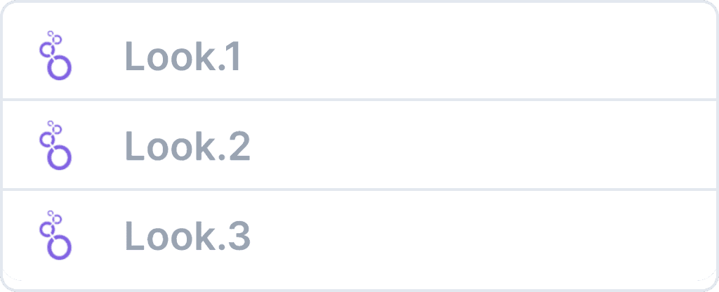 Semi-opaque open dropdown with three example Look names such as 'look.1'.