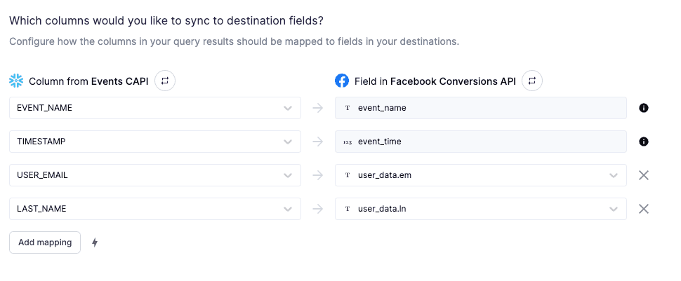 mapping data to destination fields