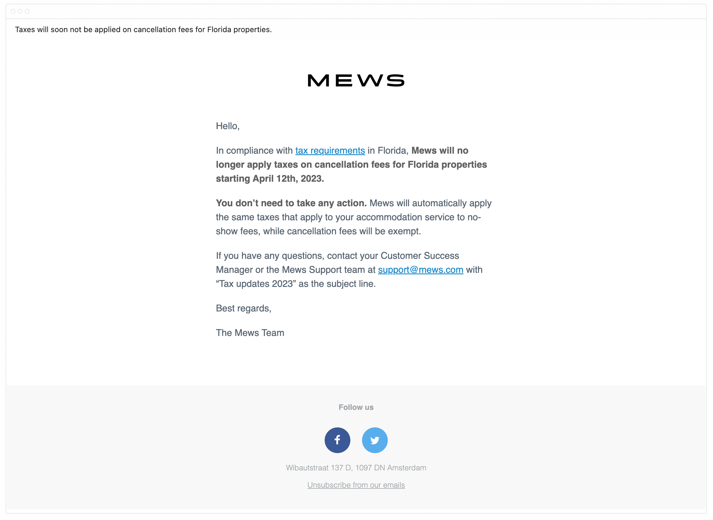 Intercom email showcasing a compliance changes