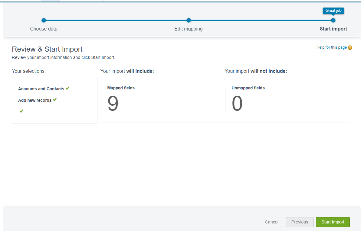 image of Data Import Wizard final import