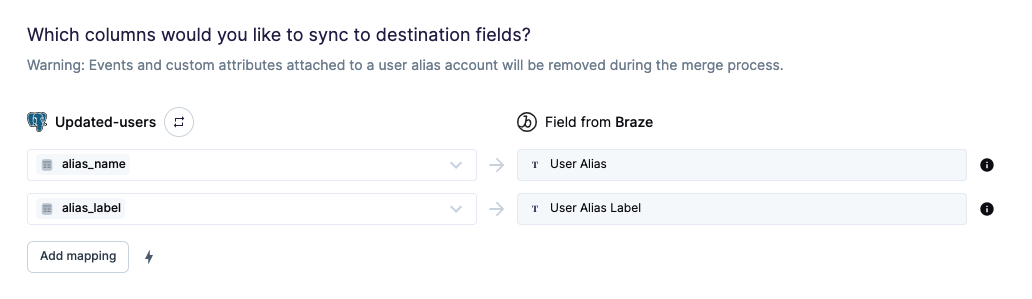 Field mapping for users in the Hightouch UI
