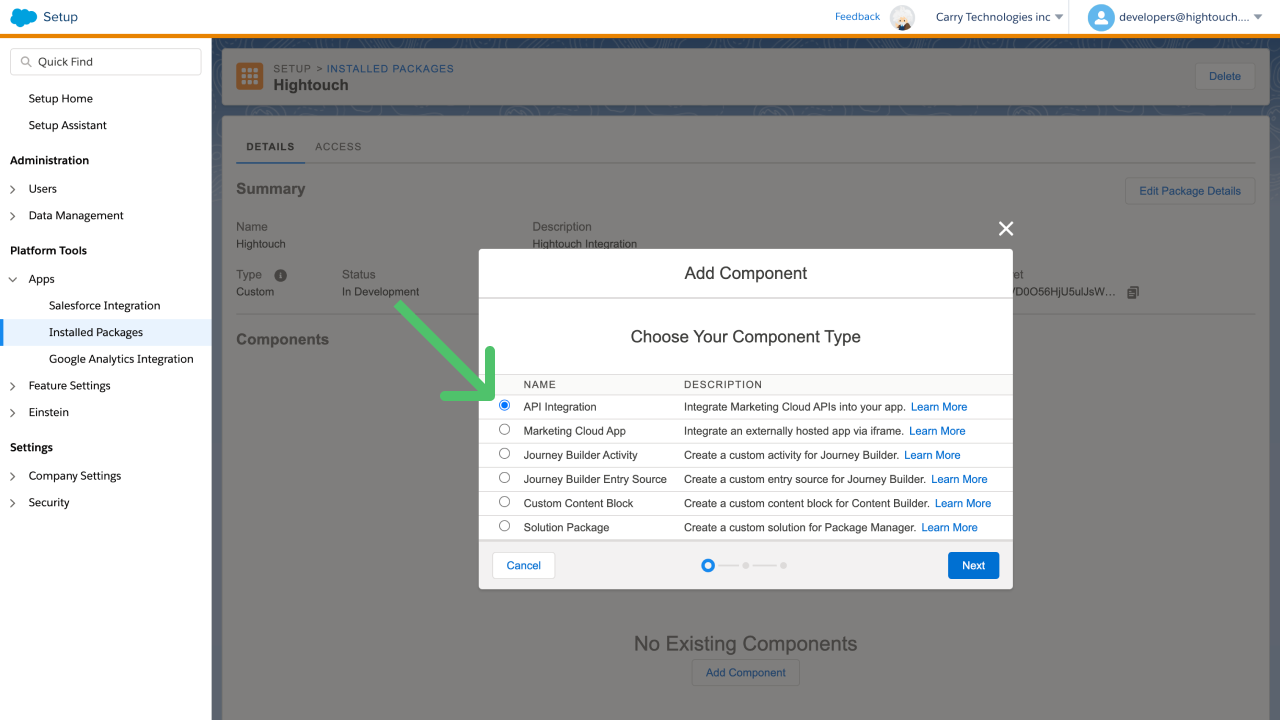 Package configuration in SFMC