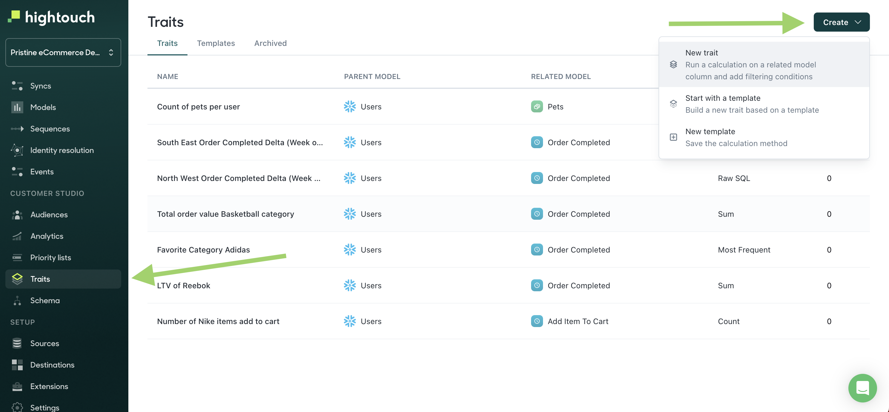 Creating traits in the Hightouch UI