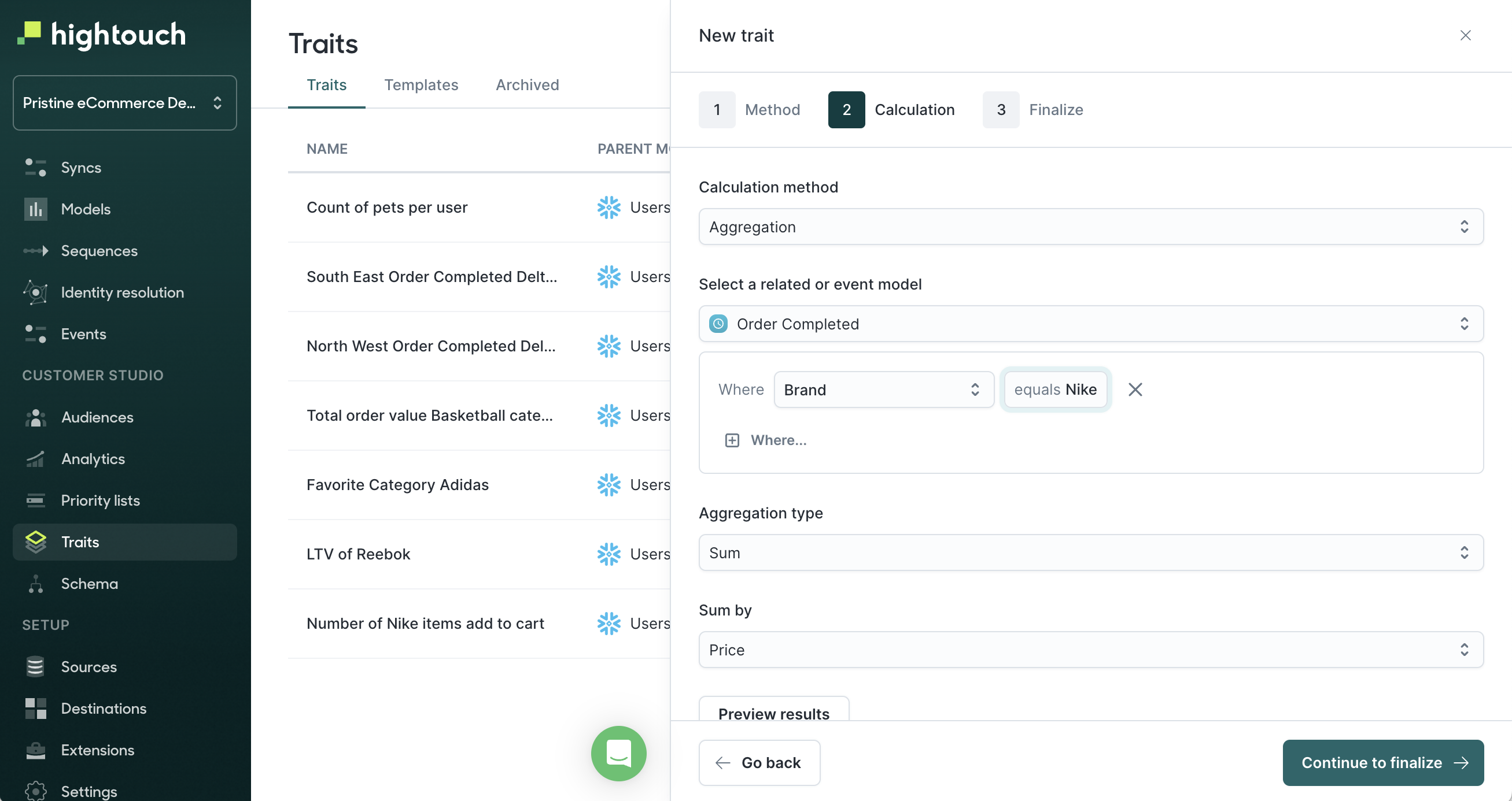 Configure trait calculation in the Hightouch UI