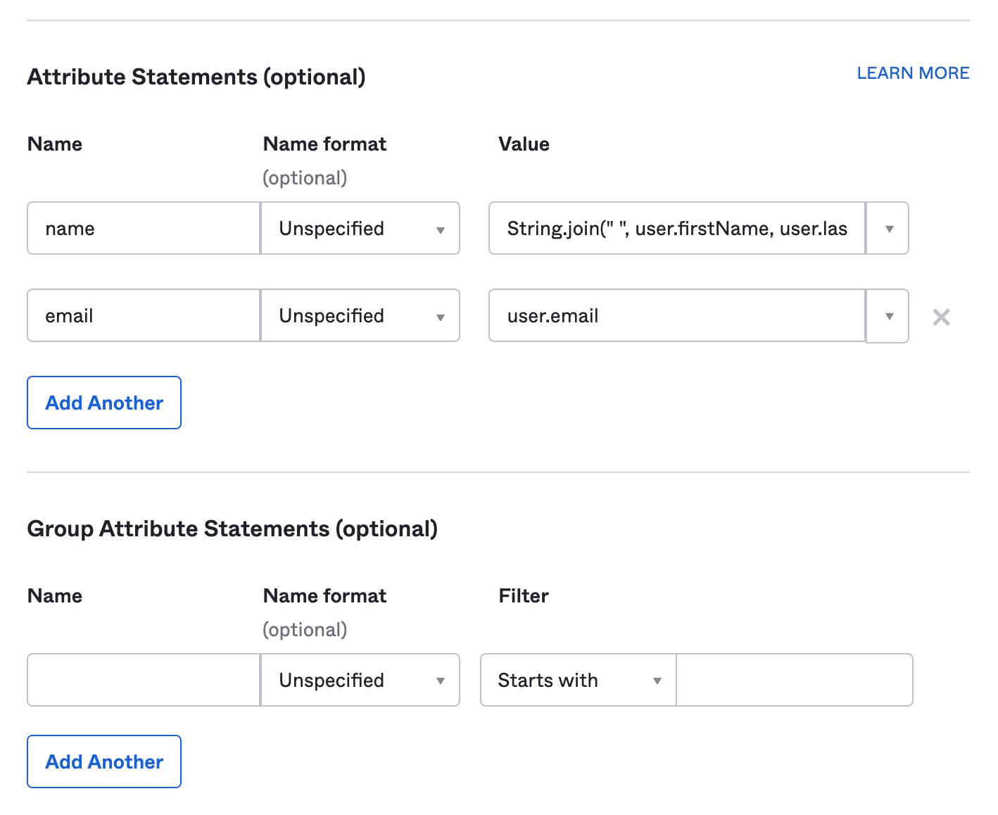 Okta attribute statements