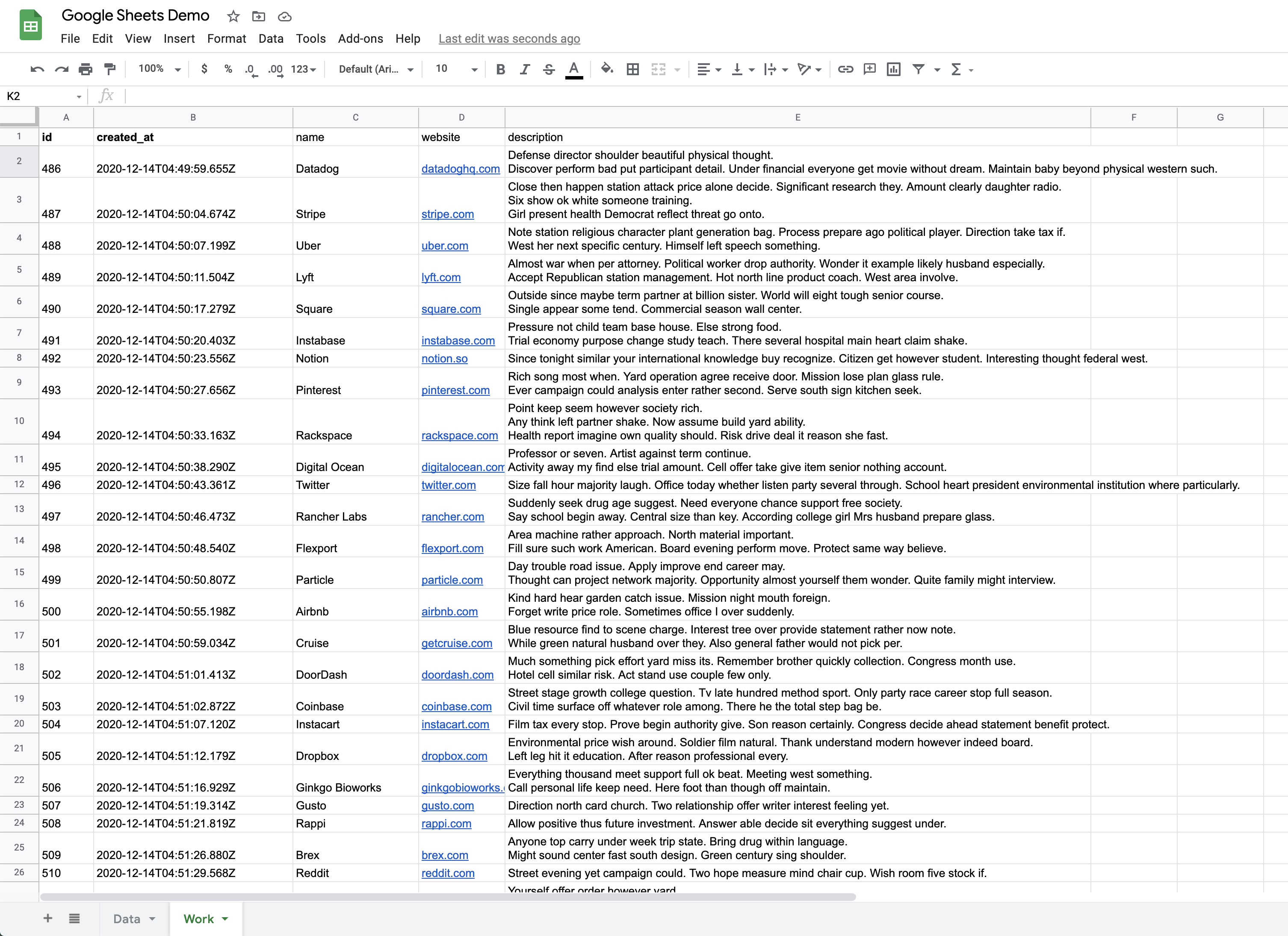 Google Sheet Example