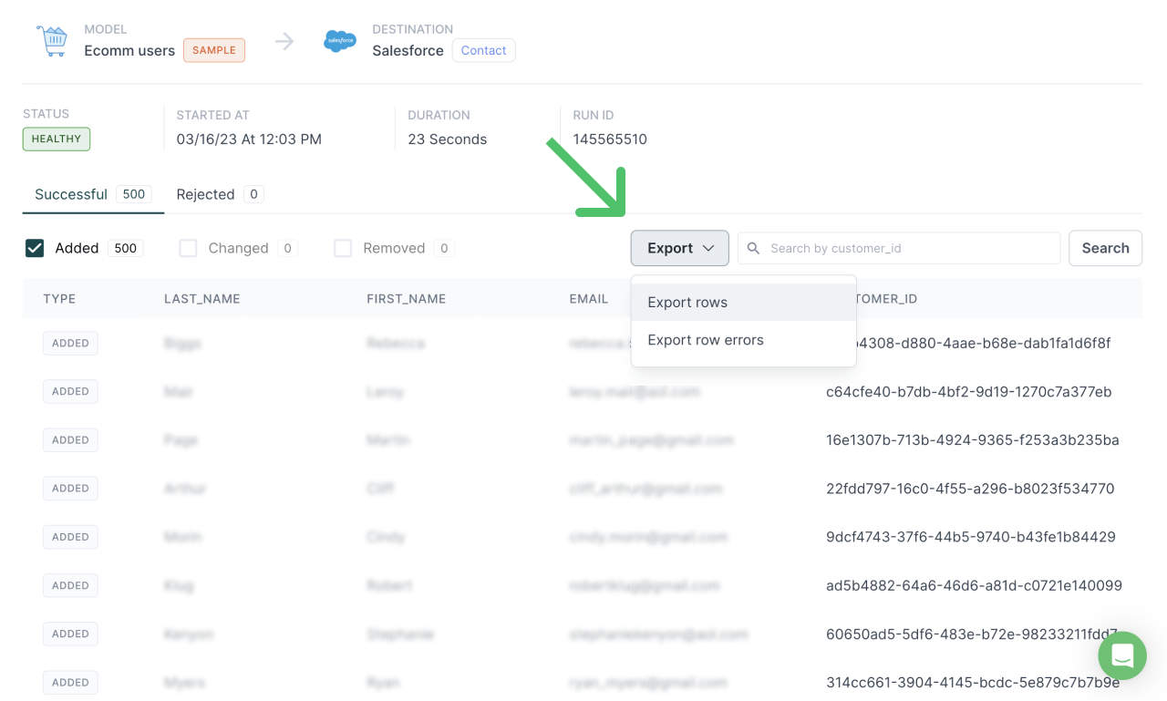 Export rows